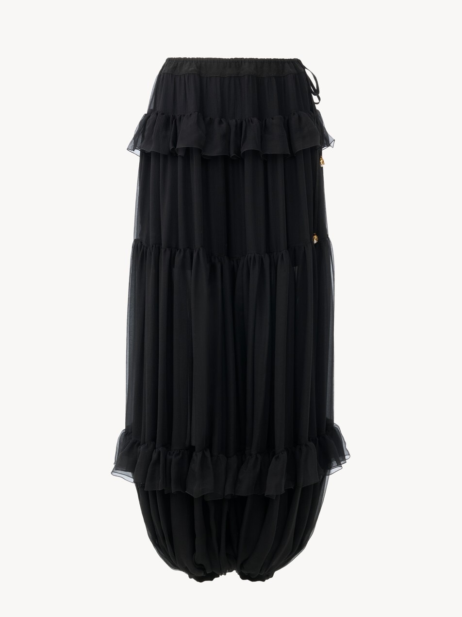 Fluid pleated pants in silk mousseline