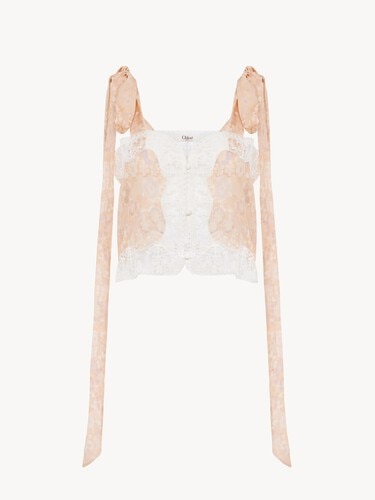 Knotted-strap cropped top in silk charmeuse & lace - 2