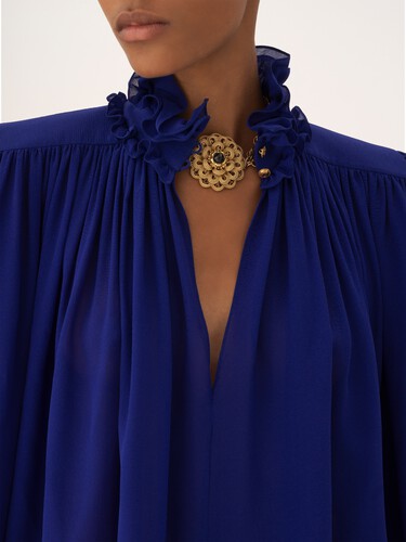 Maxitop fruncido de cuello alto de georgette de seda - 9