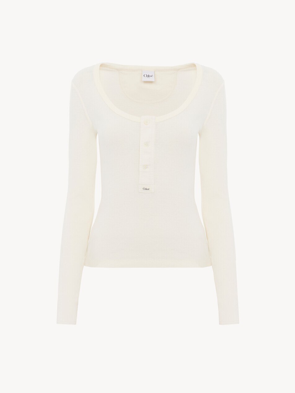 Scoop-neck Henley shirt in cotton jersey - Packshot