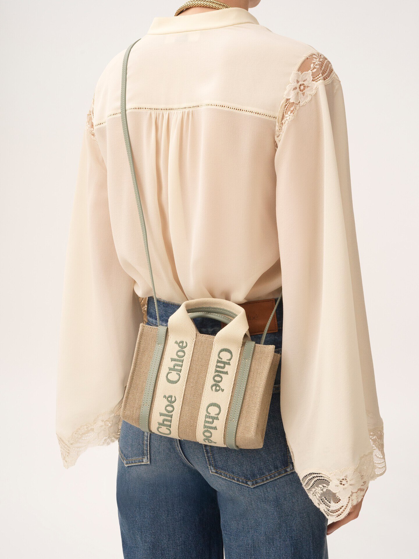 Minibolso tote Woody de lino y cuero - 3