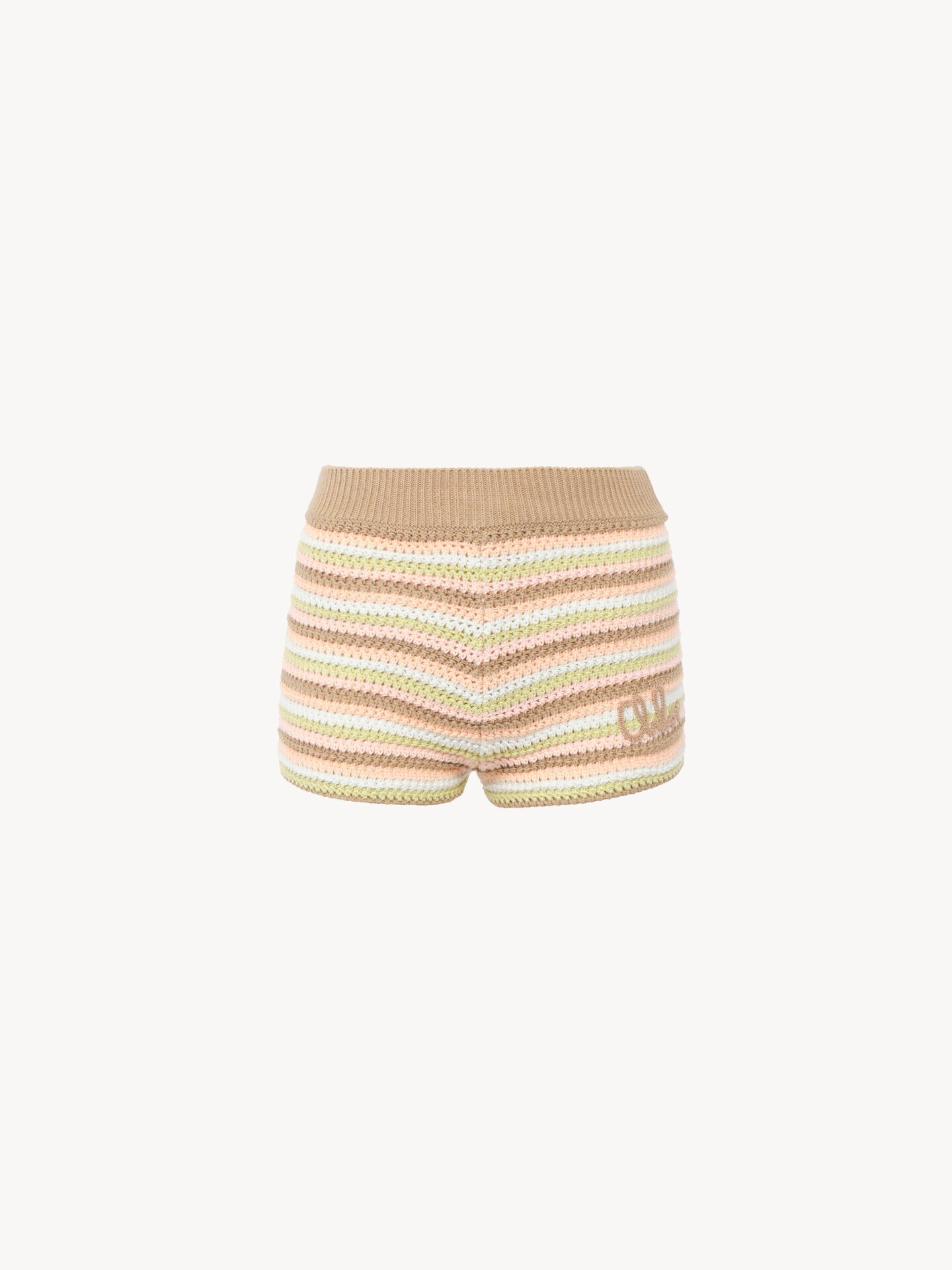 Mini short taille haute en crochet de coton &agrave; logo - 1