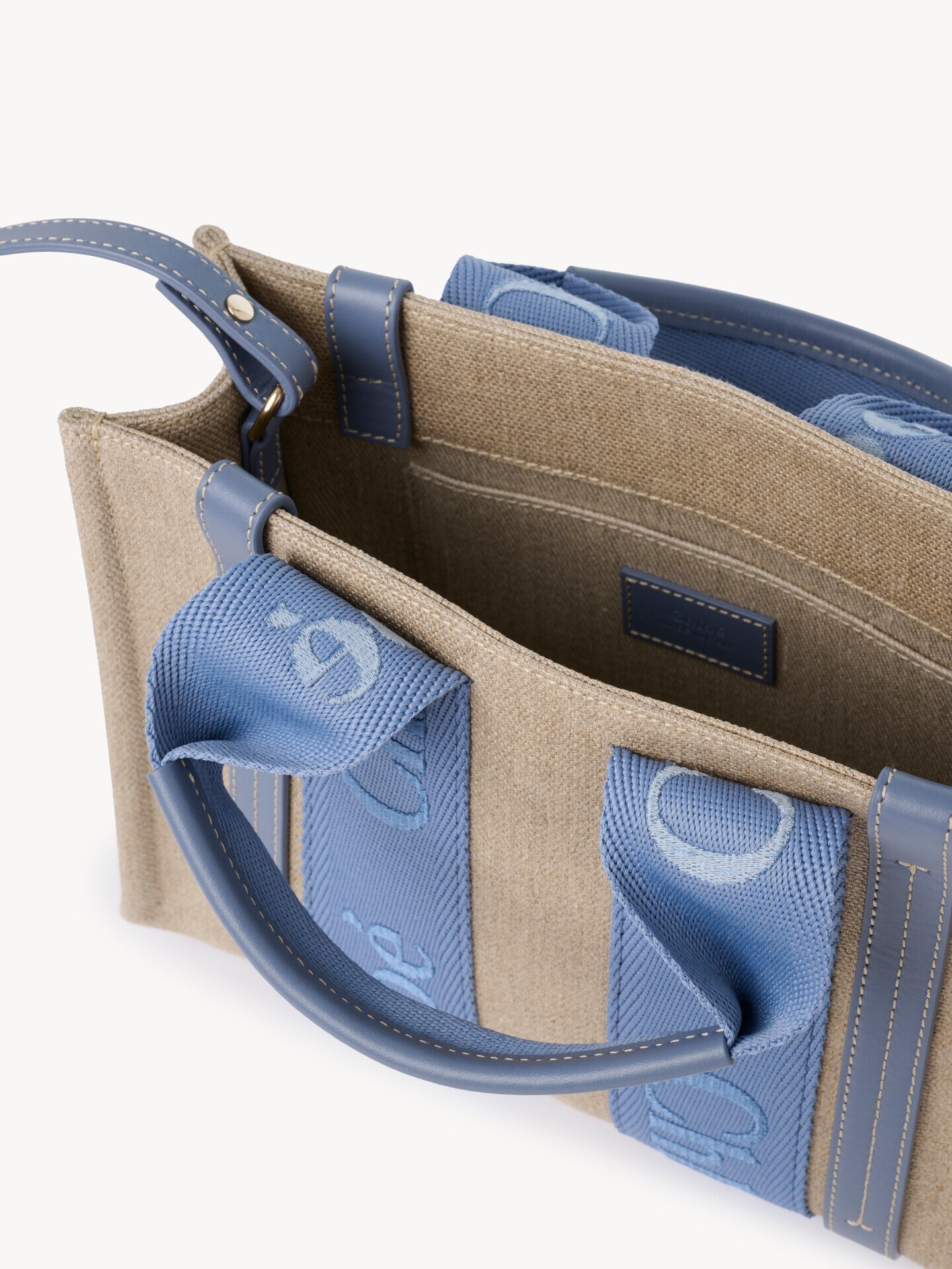 Small Woody tote bag in linen - 5.0