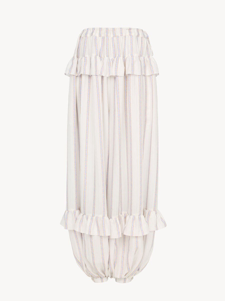 Fluid ruffled pants in silk lurex jacquard - 2