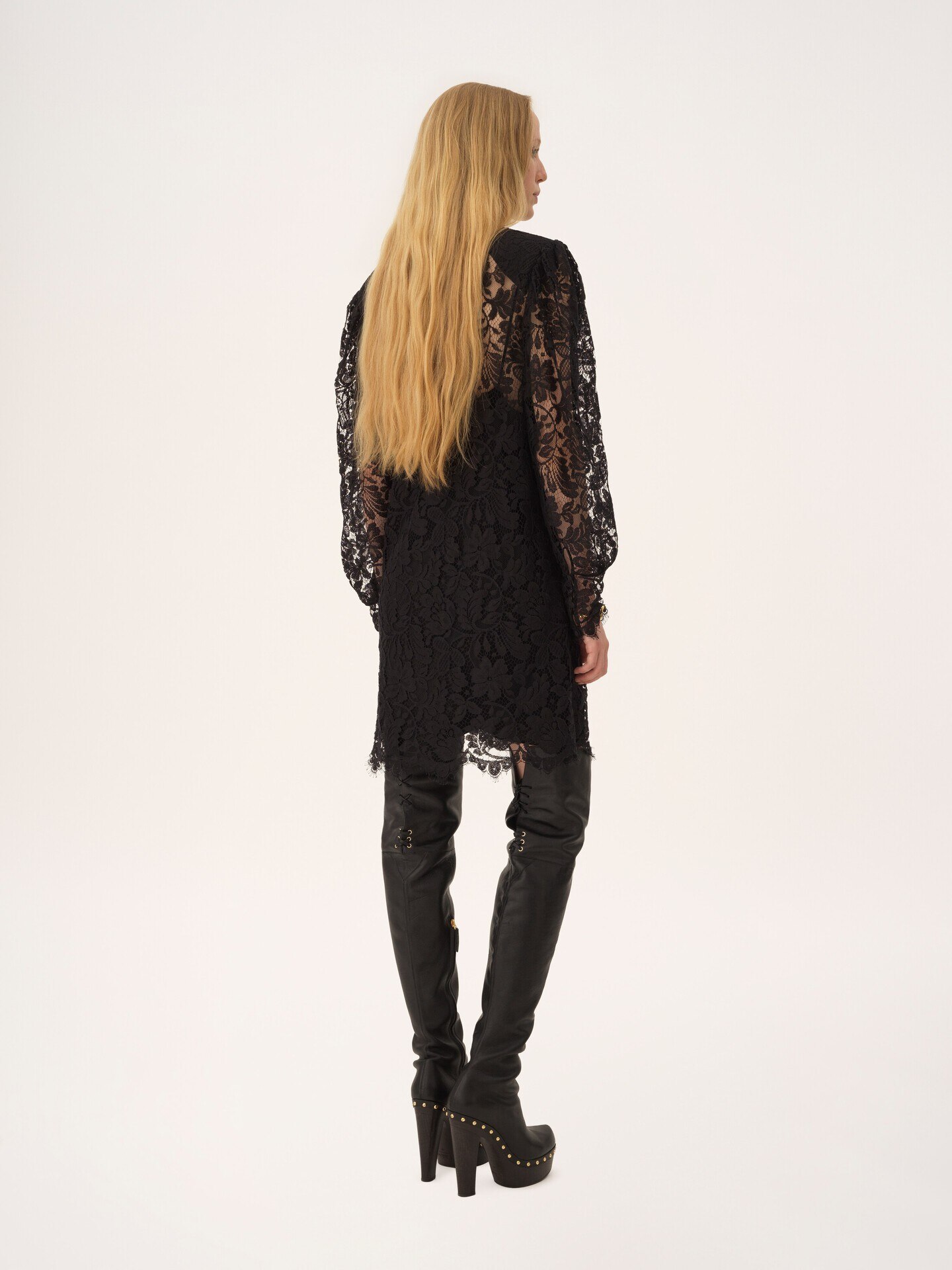 Long-sleeve mini dress in lace - 6