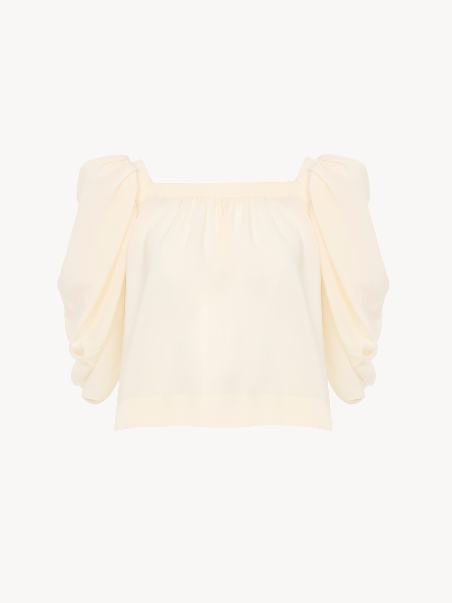 Puff-sleeve pleated top in cr&ecirc;pe de chine - 1