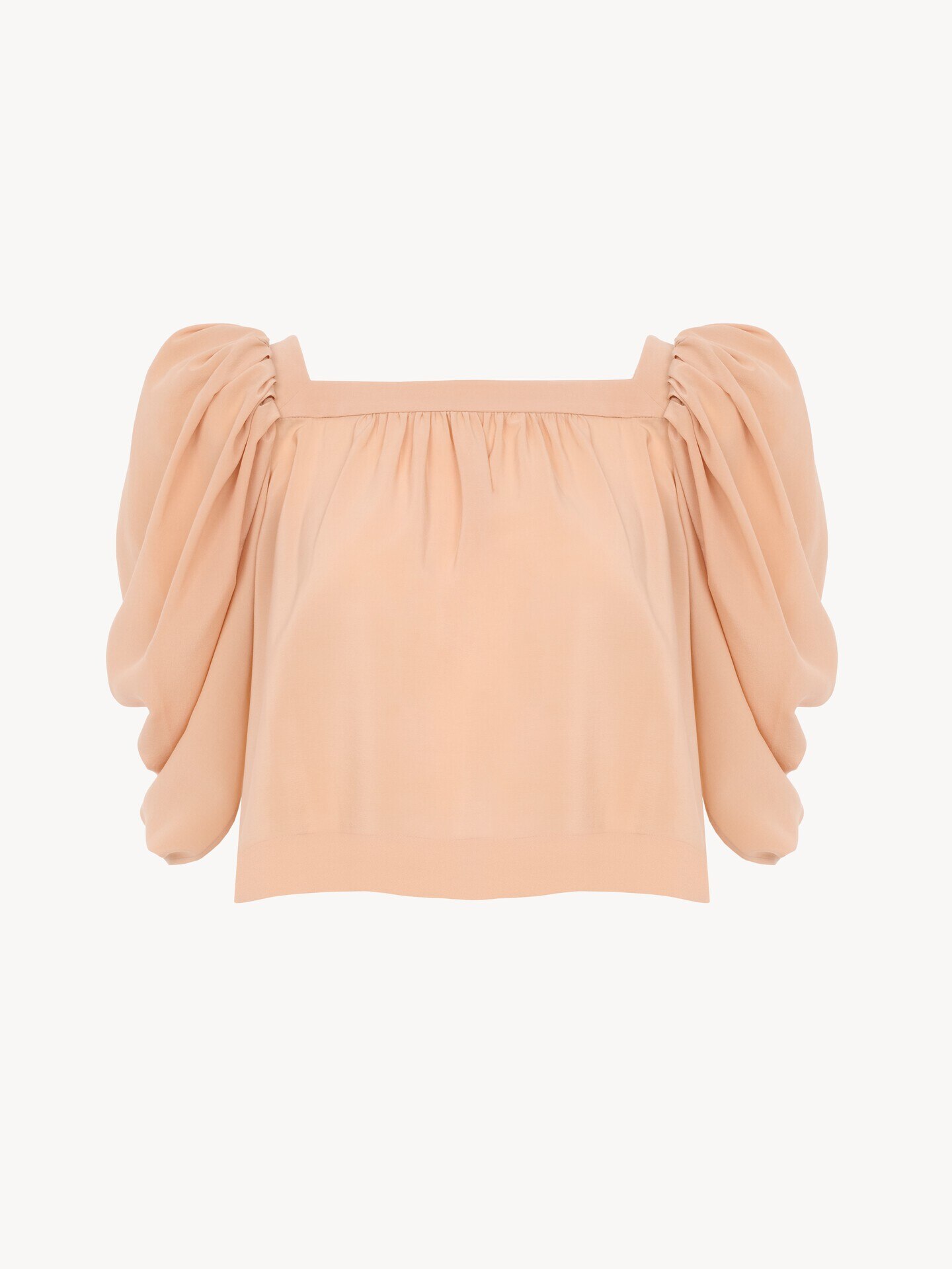Puff-sleeve pleated top in cr&ecirc;pe de chine - 1