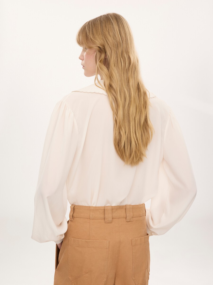 Puff-sleeve blouse in cr&ecirc;pe de chine - 5