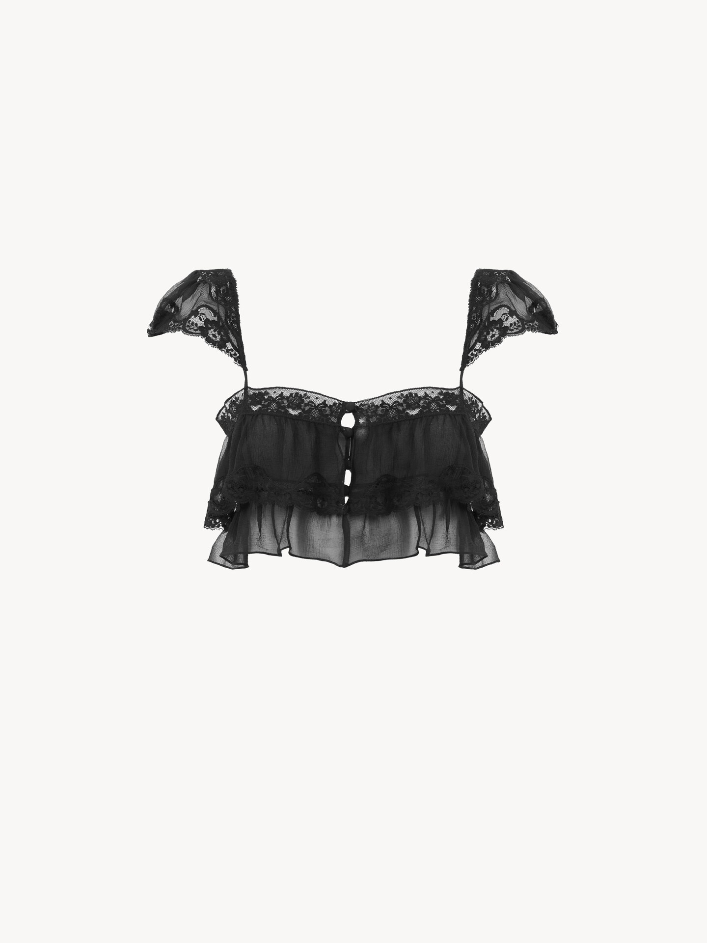 Ruffled bralette in silk mousseline & lace - 2