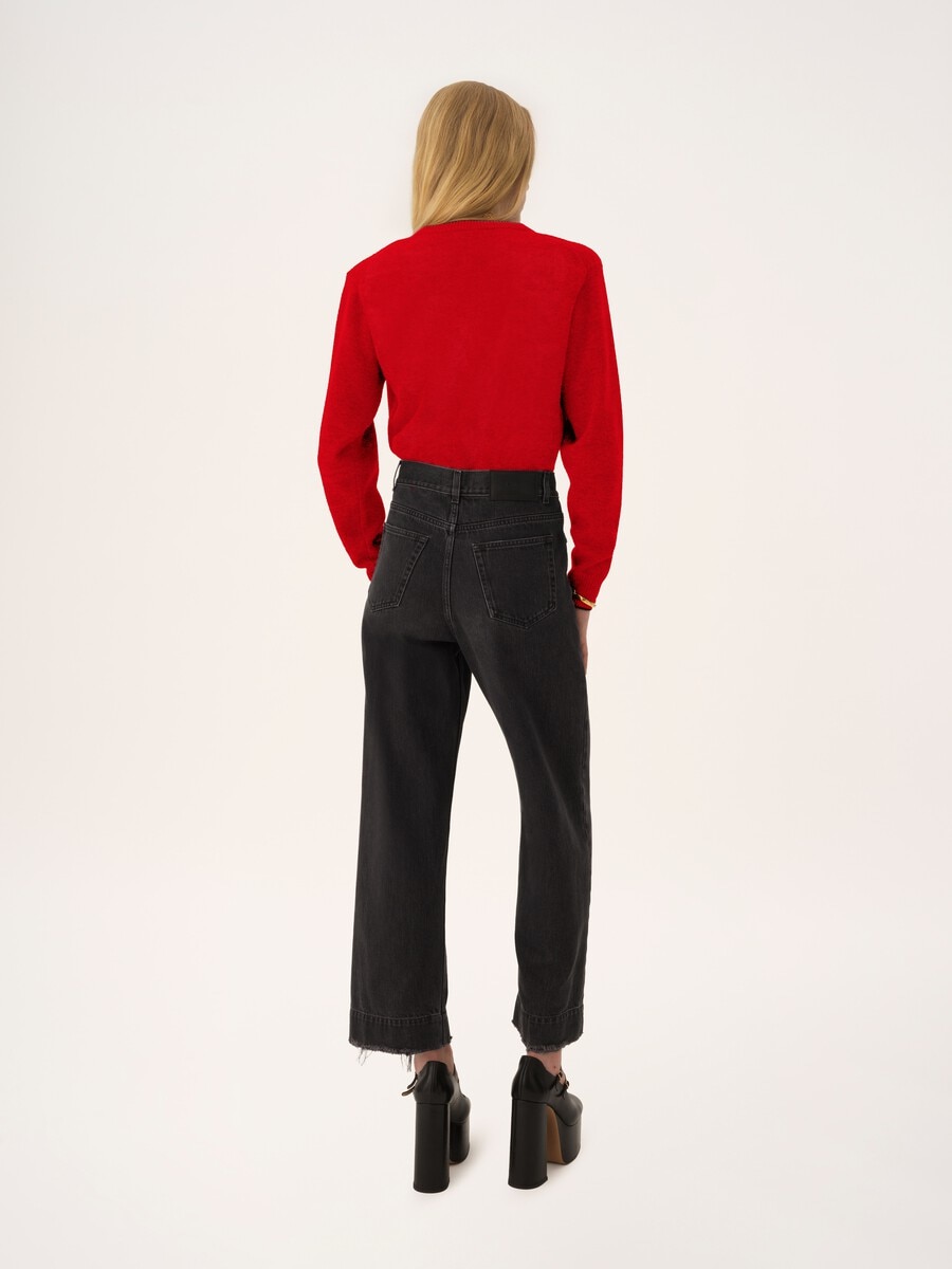 Cardigan aderente con logo in maglia di lana e cashmere - 5