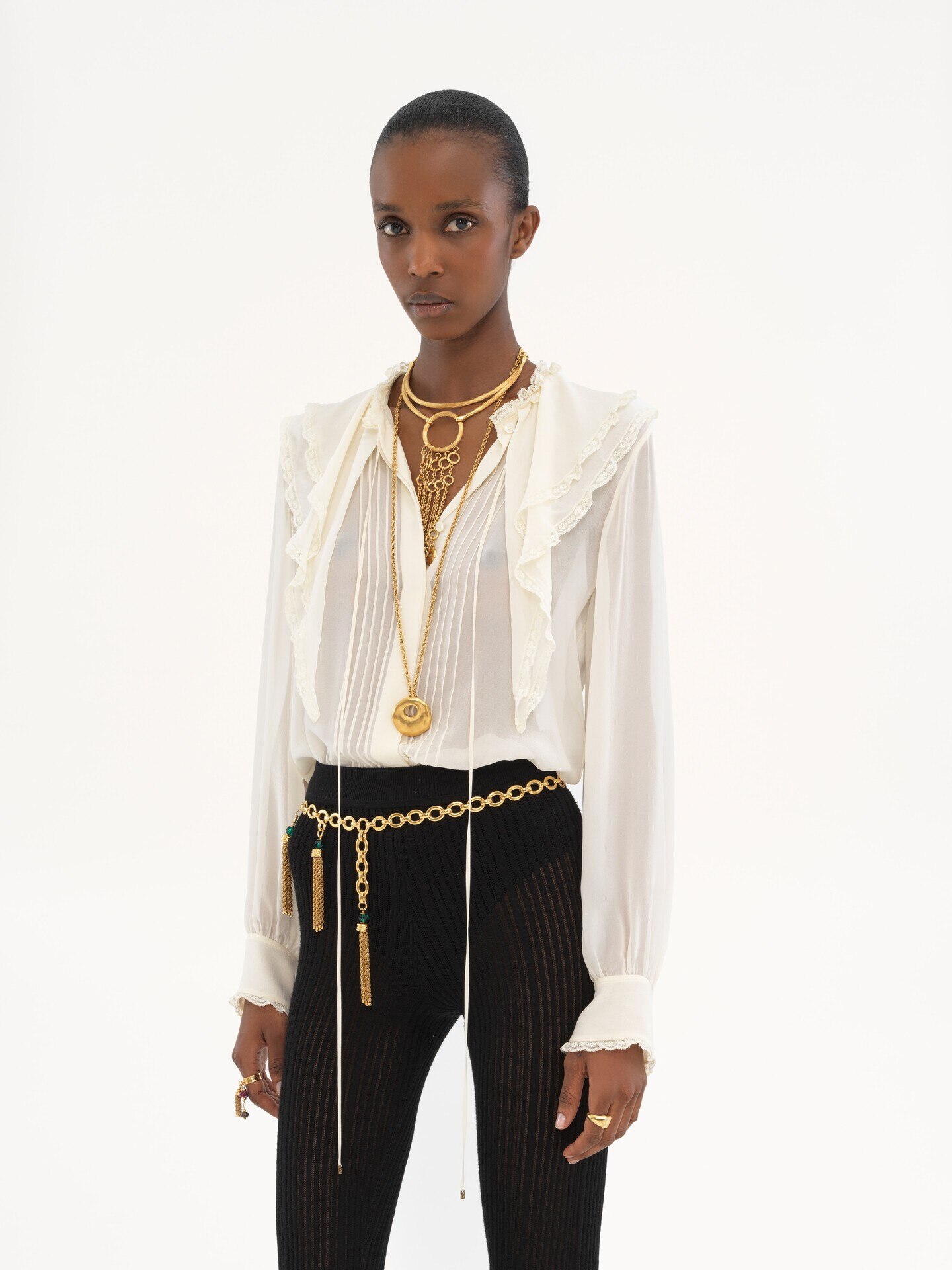 Blouse &agrave; volants en georgette de soie - 4