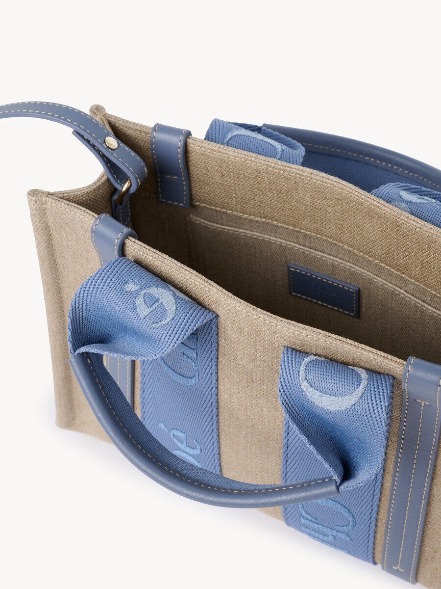 Small Woody tote bag in linen - 6