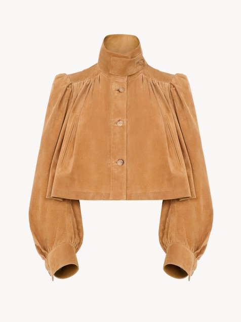 Gathered boule jacket in suede leather