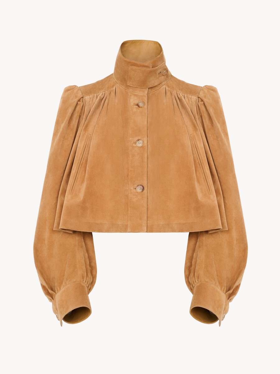 Gathered boule jacket in suede leather - 2