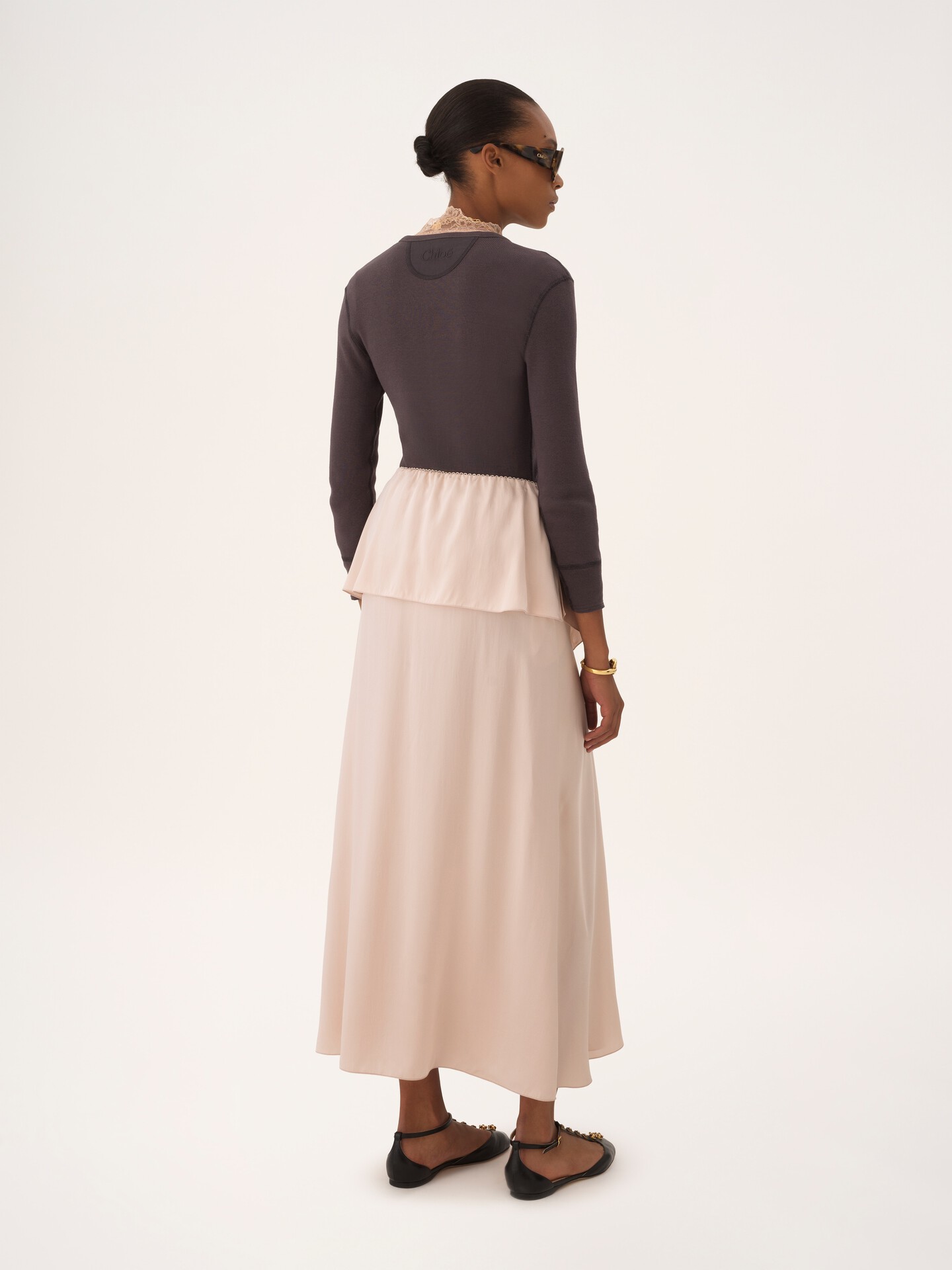 Fluid layered midi skirt in washed silk satin - 5