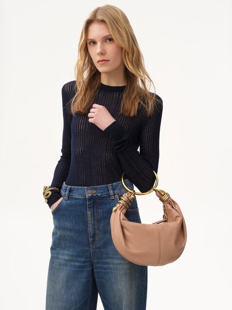 グレインレザー製スモールBracelet Snake Hobo Bag