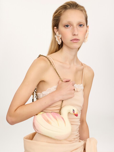 Chlo&eacute; Tropicus swan minaudi&egrave;re in hand-painted leather