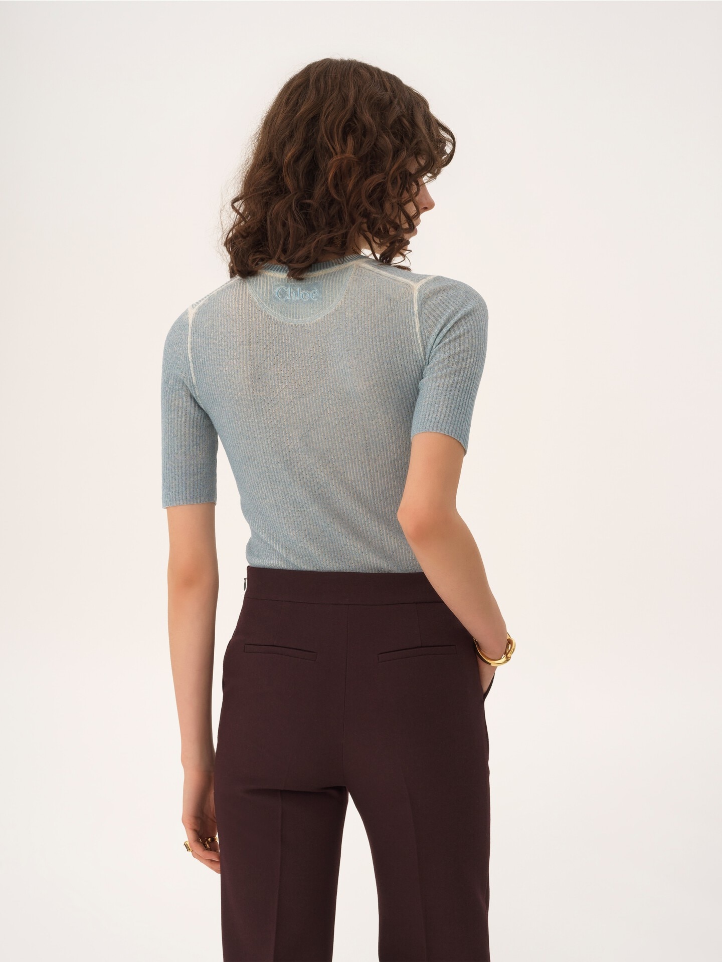 Pullover a maniche corte in maglia di lana merino - 5