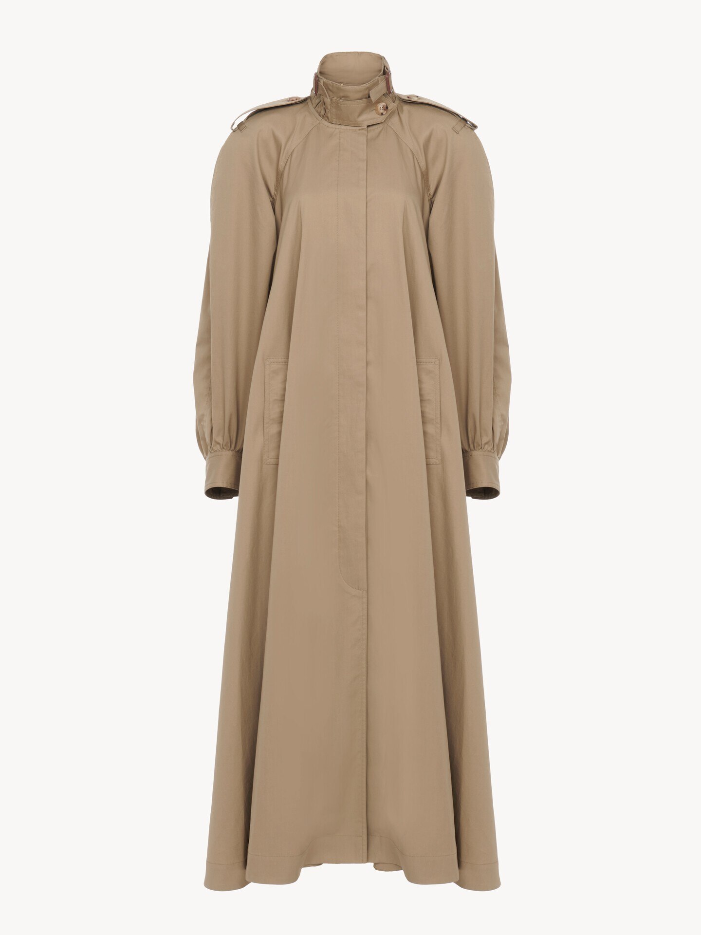 High-neck long trench coat in cotton gabardine - 1