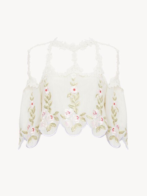 Cut-out cropped top in technical taffeta