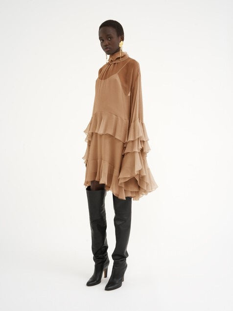 Mini ruffled dress in silk mousseline