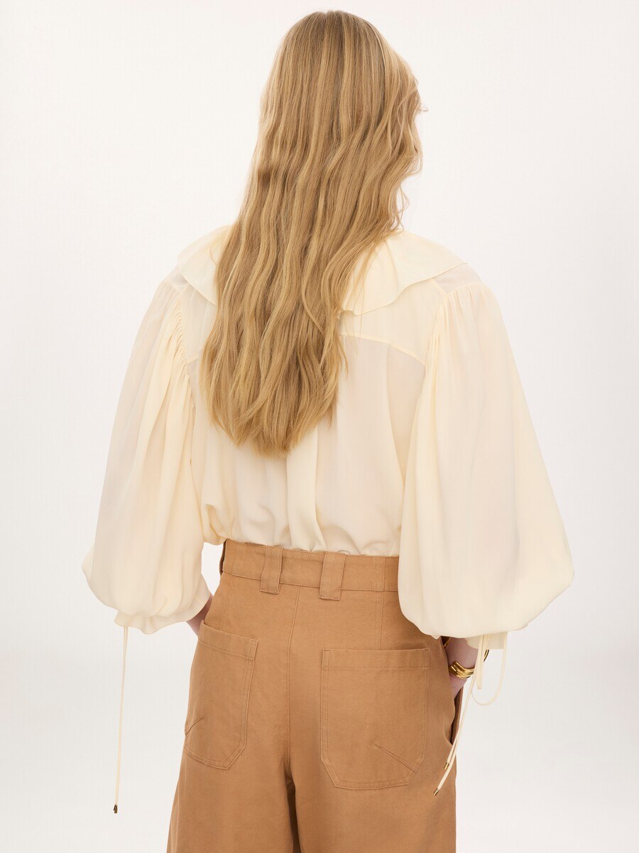 V-neck ruffle top in cr&ecirc;pe de chine - 5