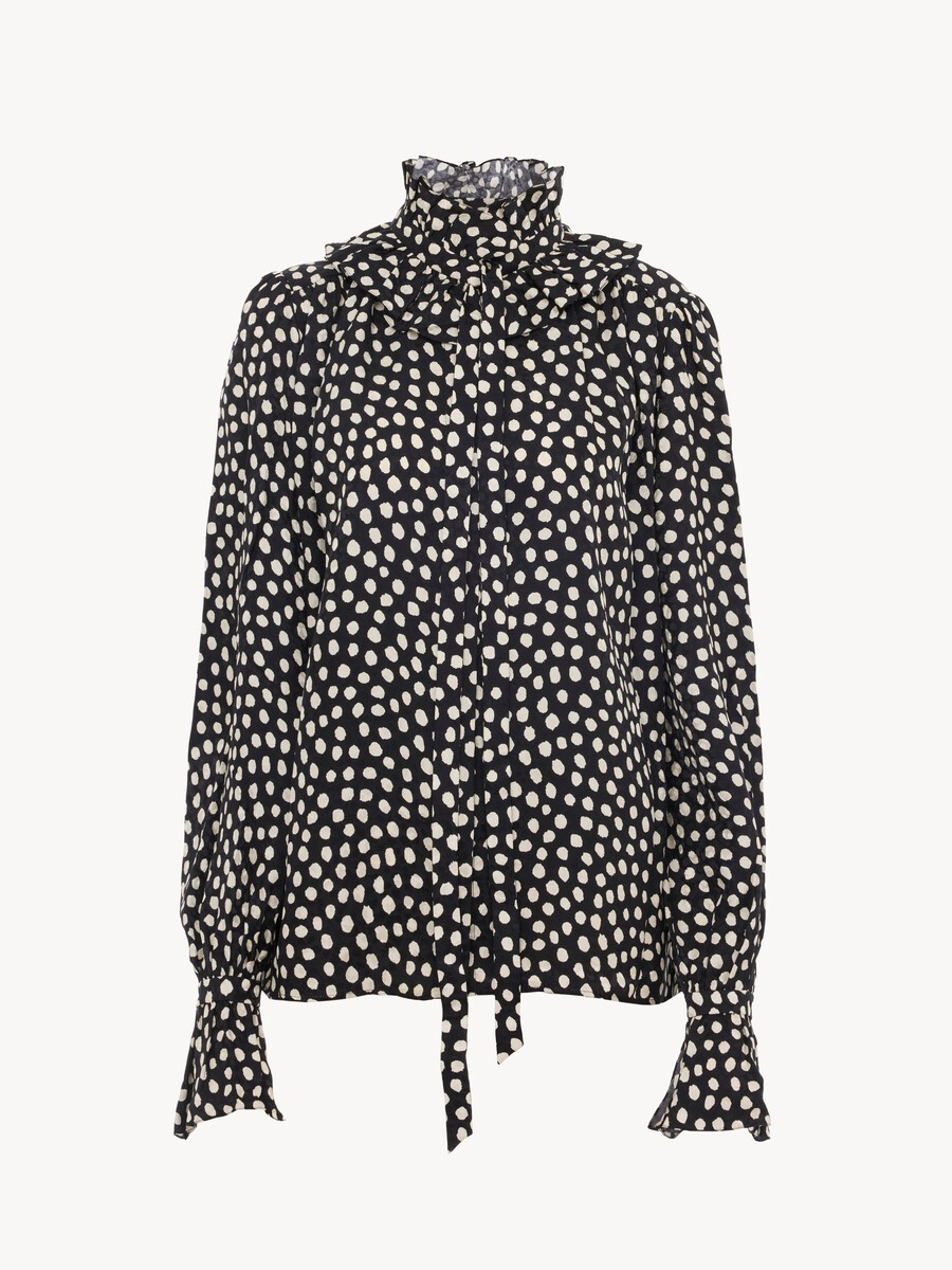 Ger&uuml;schte Bluse aus Seidenjacquard mit Bindeb&auml;ndchen an der Vorderseite - 2