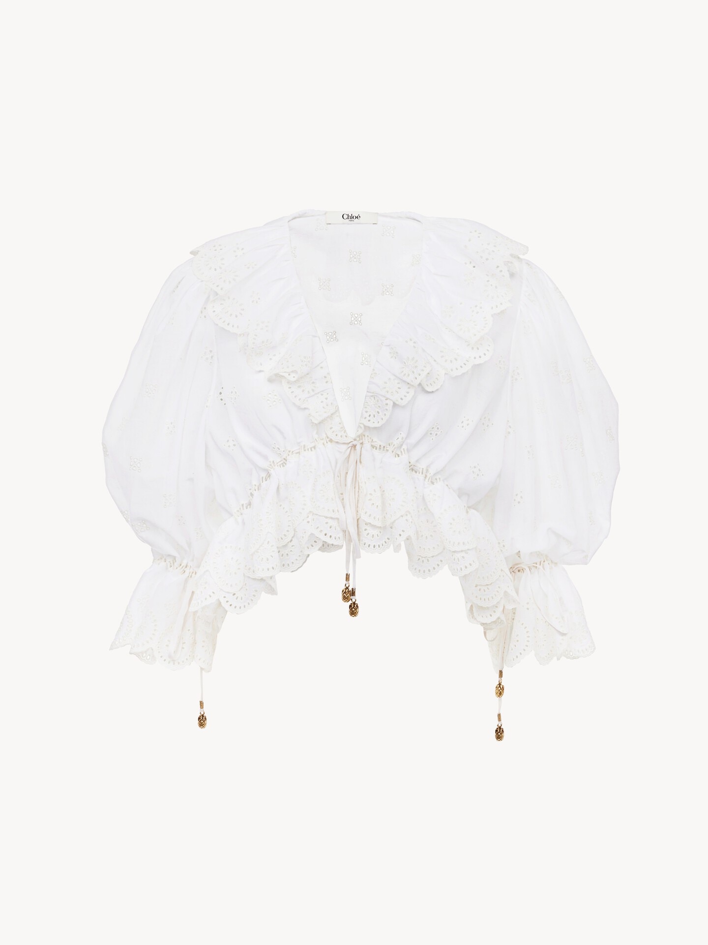 V-neck ruffle top in cotton voile - 1