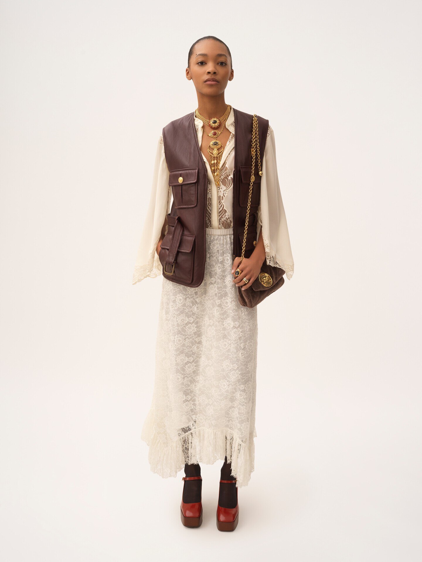 Ruffled midi skirt in floral lace jacquard - 3
