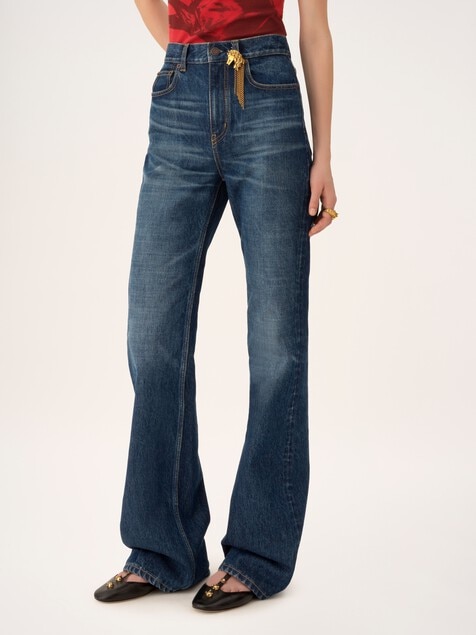 High-rise straight jeans in denim