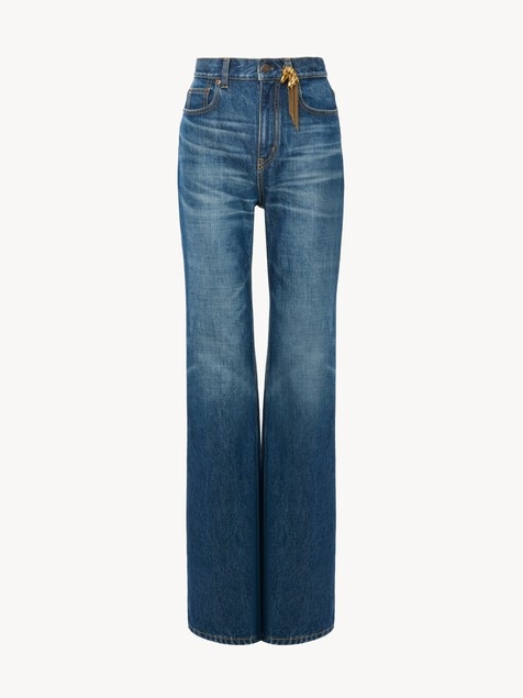 Hochtaillierte, gerade geschnittene Jeans aus Denim
