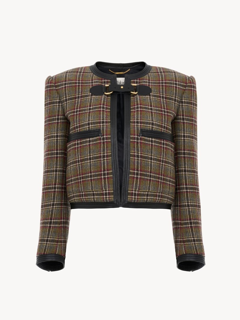 Collarless cropped boxy jacket in check wool by Chloé