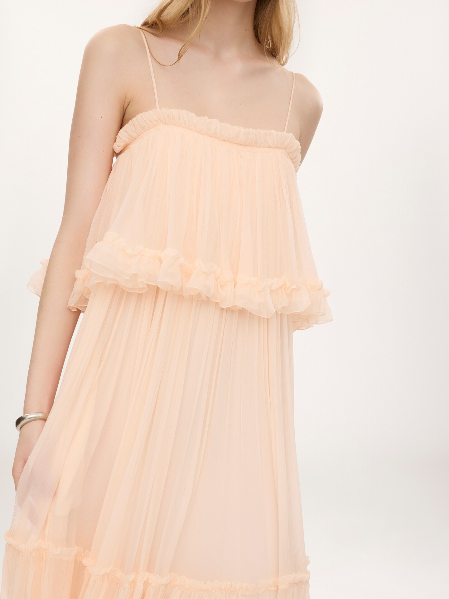 Thin-strap long dress in silk mousseline - 4