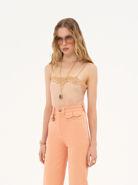 Fitted tank top in embroidered lace