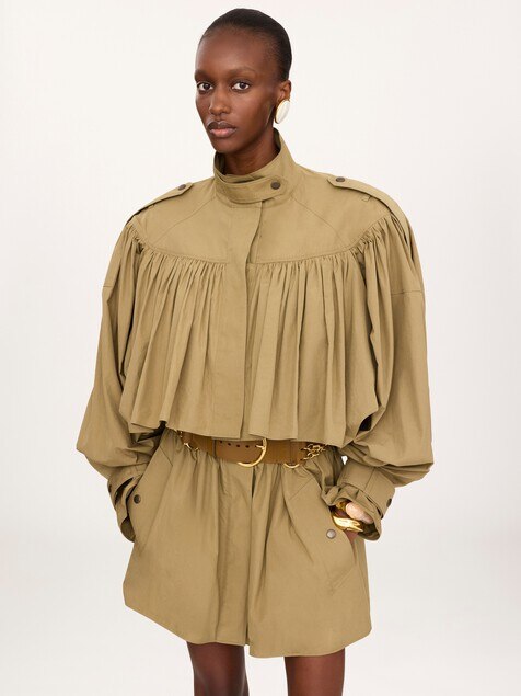 Trench court col montant en popeline de coton