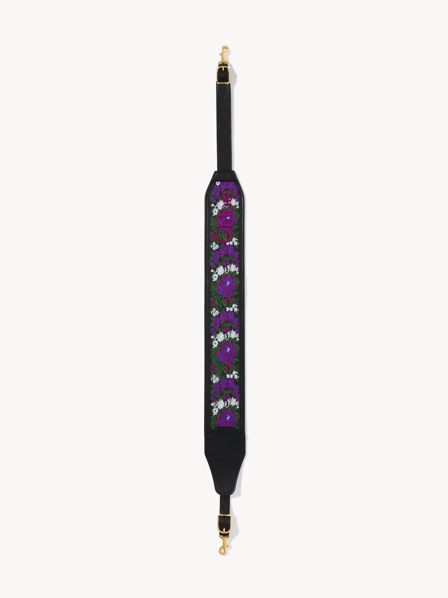 Grained leather strap with roses embroidery - 1
