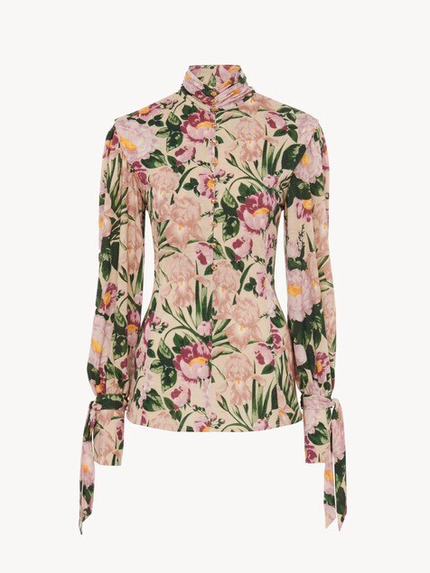 Top de cuello cerrado con botones de jersey de lana