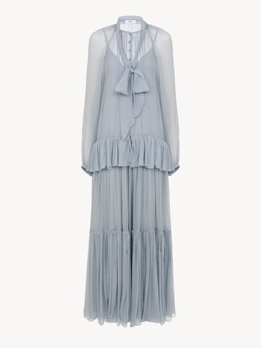 Fluid lavalli&egrave;re long dress in silk mousseline - 2