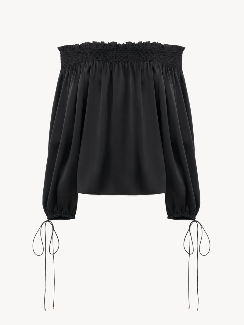 Off-the-shoulder top in washed silk satin by Chloé