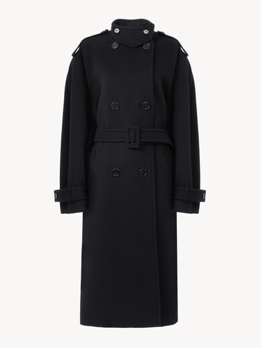 Manteau long col montant en laine double face - 2