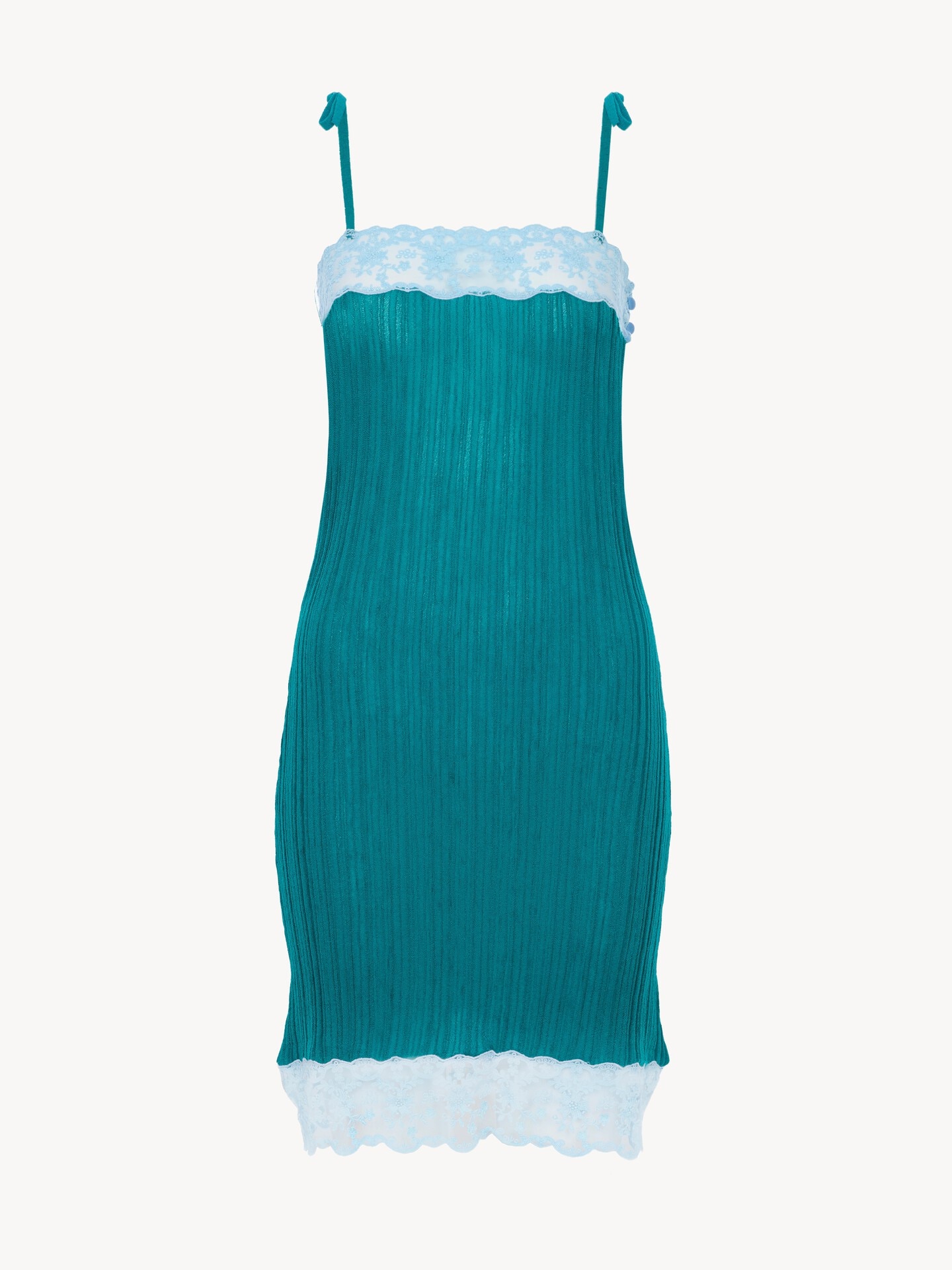 Sleeveless fitted mini dress in a wool knit & lace - 2