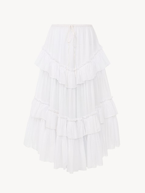 Jupe midi &agrave; volants superpos&eacute;s en voile de coton