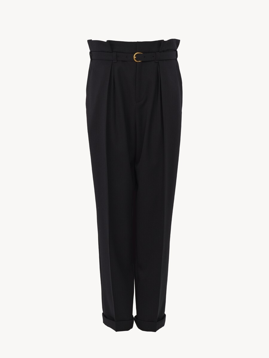 Pantaloni a gamba ampia e vita alta in lana grain de poudre - 2