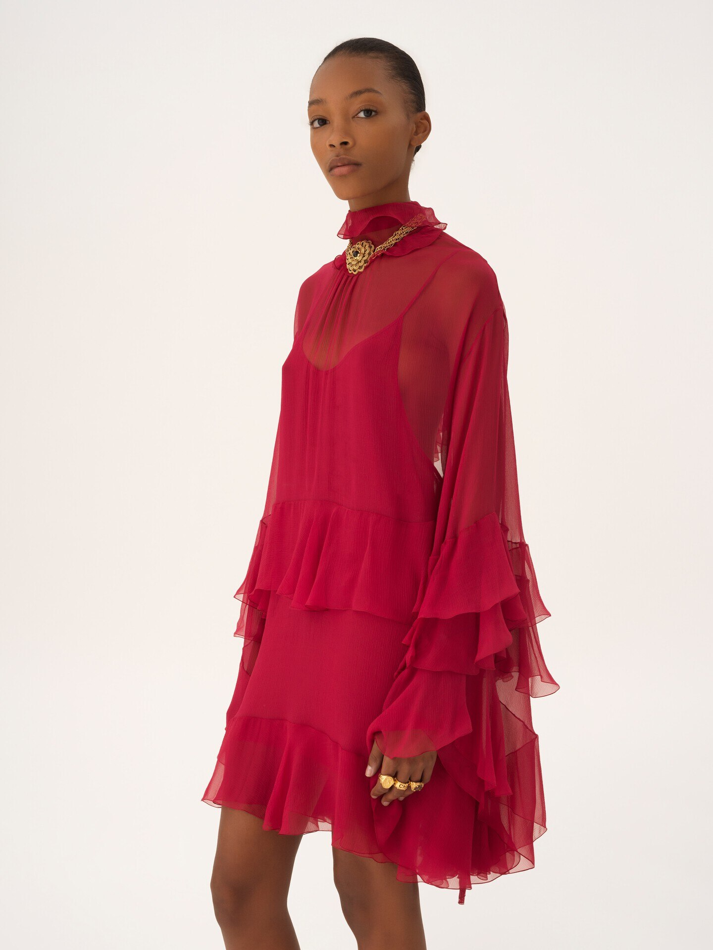Mini robe &agrave; volants en mousseline de soie - 3.0