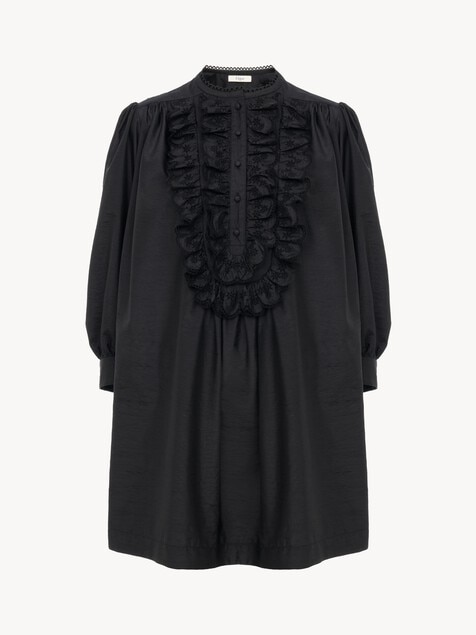 Long-sleeve mini dress in technical taffeta