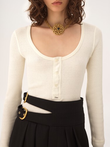 Scoop-neck Henley shirt in cotton jersey - 6