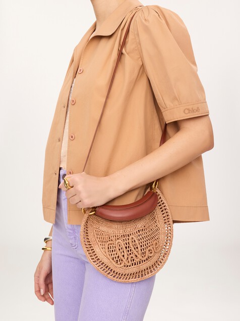 Mini Summer Banana hobo bag with strap in raffia