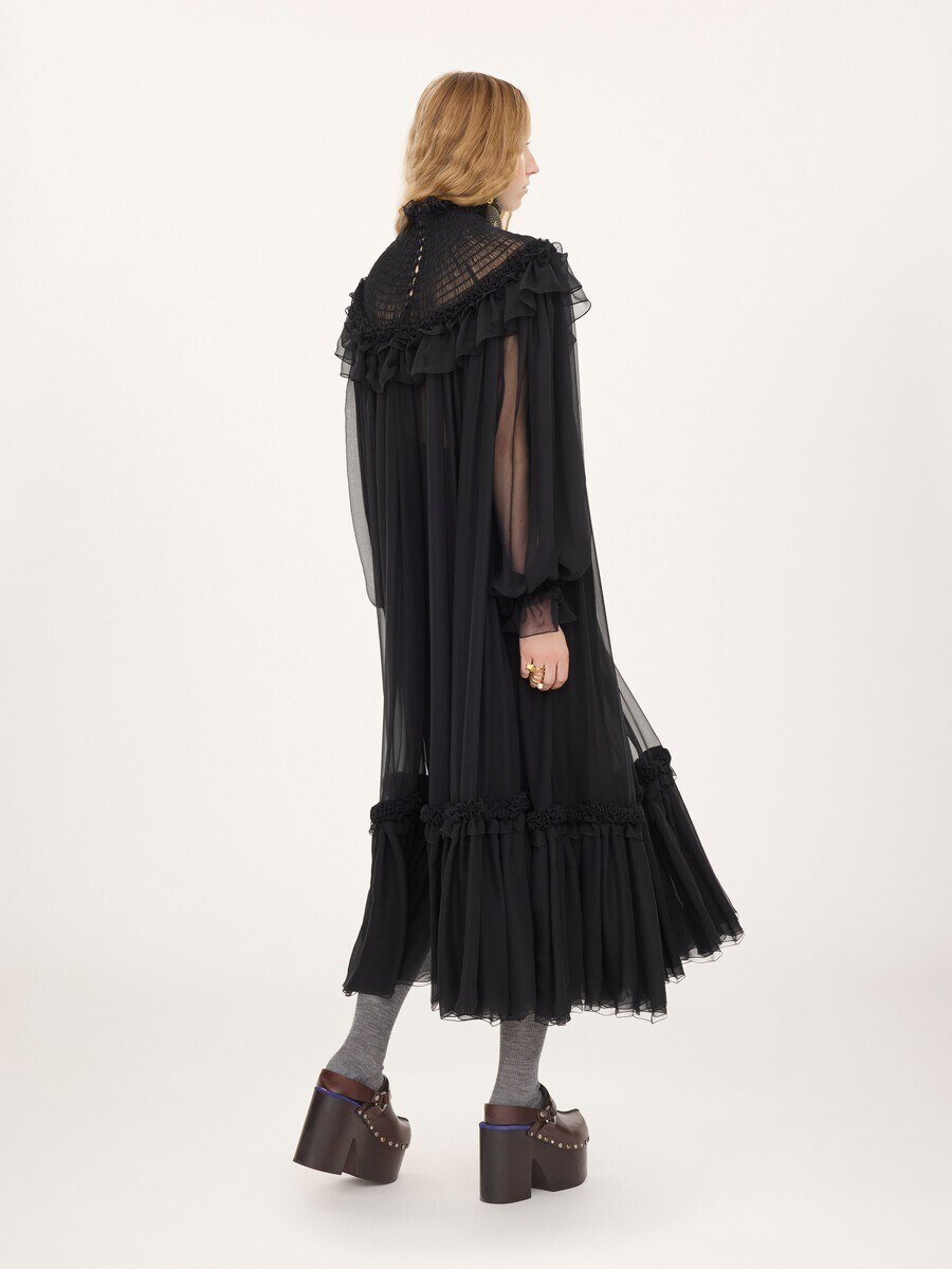 High-neck ruffled midi dress in silk mousseline - 5