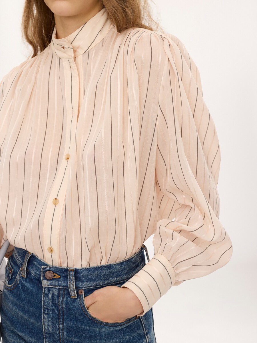 Gathered blouse in cotton & silk poplin - 7