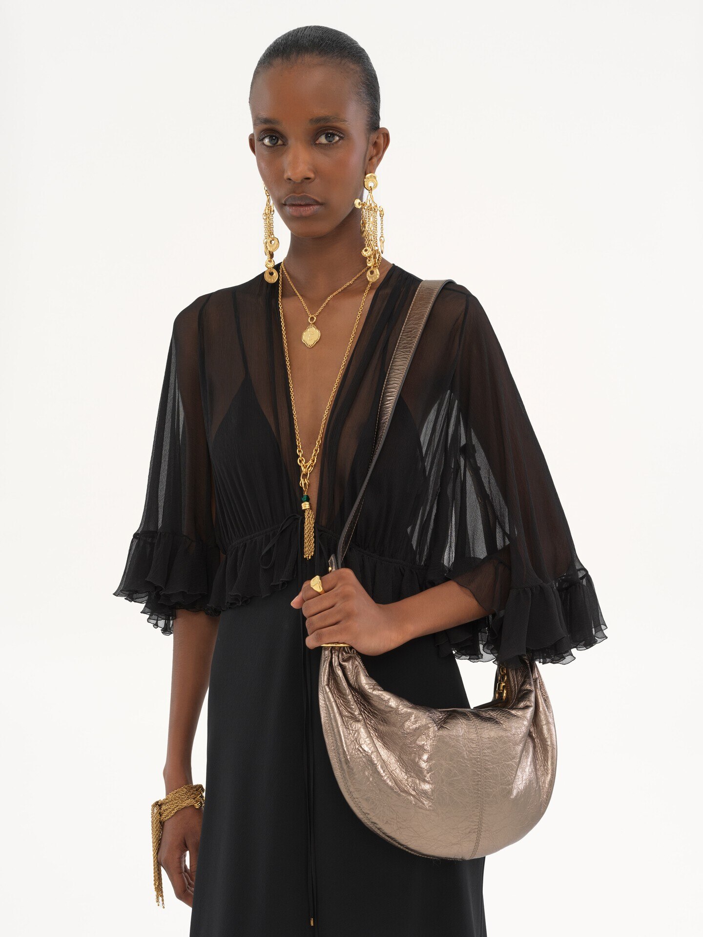 Small Bracelet Hobo bag in metallized leather - 3